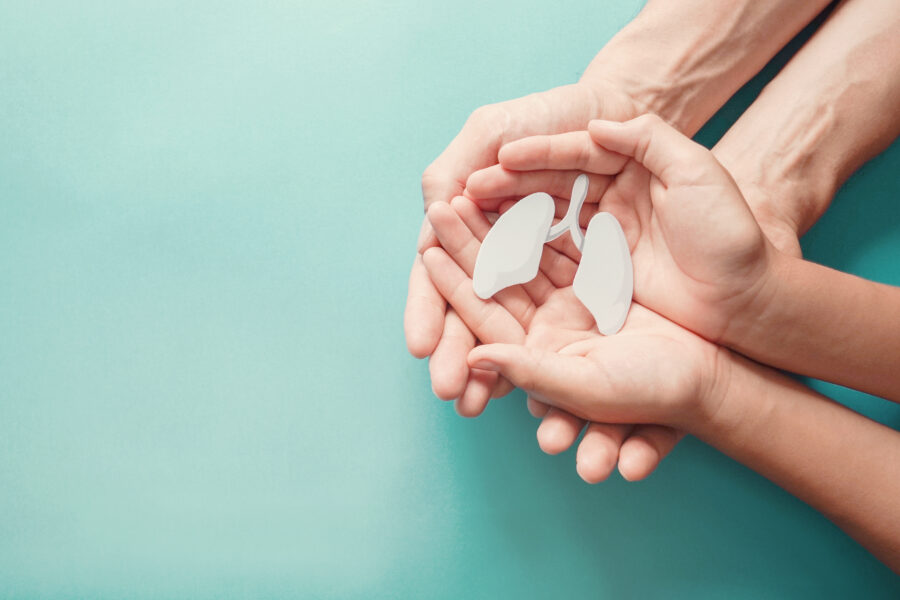 Adult and child hands holding lung, world tuberculosis day, world no tobacco day, corona covid-19 virus, eco air pollution; organ donation concept